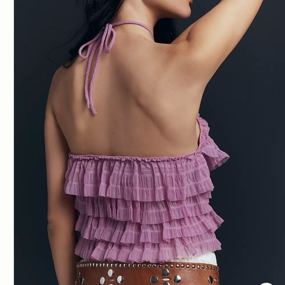 By Anthropologie Halter Ruffle Tank Top size L - Picture 3 of 7